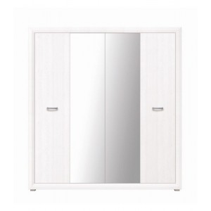 Milano τετράφυλλη ντουλάπα από MDF σε λευκό χρώμα με διπλό καθρέπτη 196,5x60,5x211,5 εκ