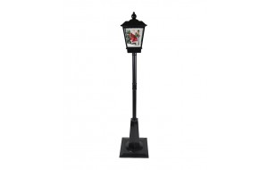 Χριστουγεννιάτικο επιδαπέδιο διακοσμητικό φανάρι σε μαύρο χρώμα με χιονισμένο σκηνικό Άγιο Βασίλη και ενσωματωμένο LED φωτισμό 30x30x180 εκ