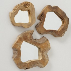 Jambi επιτοίχιοι καθρέπτες με πλαίσιο από ξύλο teak σε φυσική απόχρωση σετ 3 τεμαχίων