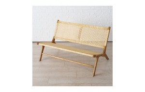 Natural teakwood Revio ξύλινο παγκάκι με επένδυση ρατάν στο κάθισμα σε φυσική απόχρωση 120x78x69 εκ