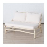 Cunah διθέσιος καναπές από ξύλο teak σε φυσική απόχρωση με υφασμάτινα μαξιλάρια σε εκρού χρώμα 124x90x90 εκ