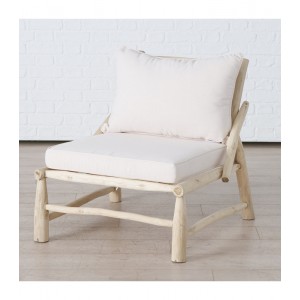 Cunah πολυθρόνα από ξύλο teak σε φυσική απόχρωση με λευκά υφασμάτινα μαξιλάρια 78x88x74 εκ