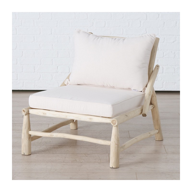 Cunah πολυθρόνα από ξύλο teak σε φυσική απόχρωση με λευκά υφασμάτινα μαξιλάρια 78x88x74 εκ