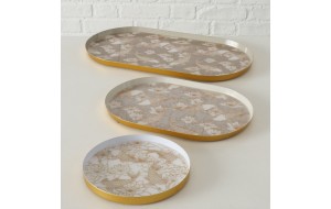 Lotus μεταλλικοί διακοσμητικοί δίσκοι σε χρυσή απόχρωση με τρία σχέδια και σχήματα σετ τριών τεμαχίων 