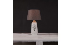 Fodder κεραμικό επιτραπέζιο φωτιστικό με ζωγραφισμένo δέντρο και καπέλο σε καφέ χρώμα 24x41 εκ