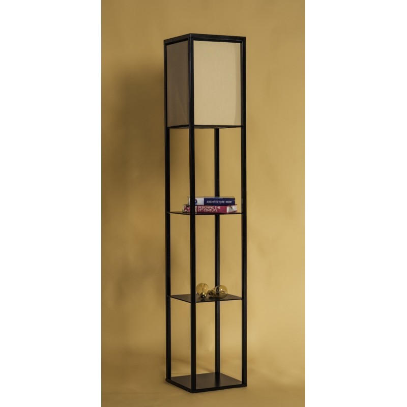 Shelf μεταλλικό επιδαπέδιο φωτιστικό σε μαύρο χρώμα με τρεις επιφάνειες ραφιών 30x30x169 εκ