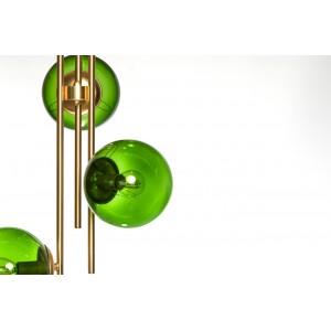 Grit μεταλλικό πολύφωτο φωτιστικό οροφής με χρυσό σκελετό και μπάλες σε πράσινη διάφανη απόχρωση 38x70 εκ