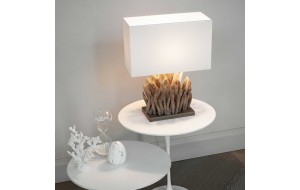 Snell ξύλινο επιτραπέζιο φωτιστικό με κλαδάκια και υφασμάτινο καπέλο σε λευκή απόχρωση 25x17x40 εκ
