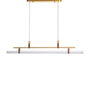 Ralio μεταλλικό φωτιστικό οροφής ράγα LED με δερμάτινα δεσίματα και σκελετό σε χρυσό χρώμα 120x6x15 εκ