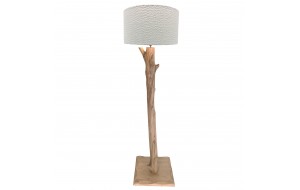 Ag ξύλινο επιδαπέδιο φωτιστικό με λευκό καπέλο και βάση με σχήμα κορμού δέντρου σε φυσική απόχρωση 180 εκ