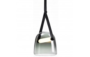 Lerki γυάλινο μονόφωτο φωτιστικό οροφής LED με φιμέ διάφανο γυαλί και μαύρο δερμάτινο δέσιμο 20x20 εκ