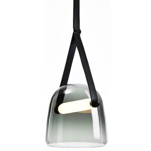 Lerki γυάλινο μονόφωτο φωτιστικό οροφής LED με φιμέ διάφανο γυαλί και μαύρο δερμάτινο δέσιμο 20x20 εκ