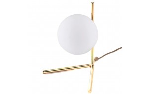Mina μεταλλικό επιτραπέζιο φωτιστικό με χρυσό σκελετό και γυάλινη οπαλίνα σε λευκό χρώμα 30x43 εκ
