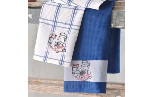Morn σετ πετσέτες κουζίνας δύο τεμάχια πικέ σε μπλε λευκό 45x70 εκ
