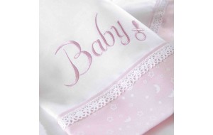 Baby ροζ κουβέρτα πικέ με κέντημα 120x150 εκ