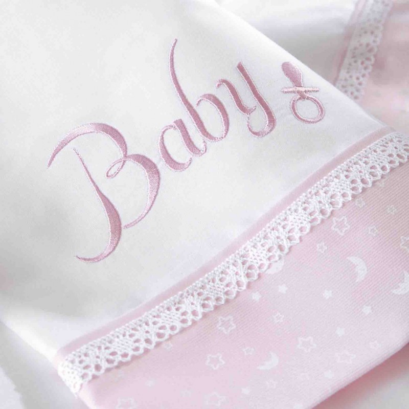 Baby ροζ κουβέρτα πικέ με κέντημα 120x150 εκ