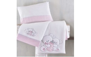 Cuddles ροζ κουβέρτα πικέ με κέντημα 120x150 εκ