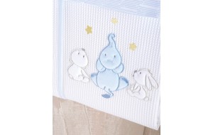 Elephant Friends παιδική βαμβακερή πικέ κουβέρτα με κέντημα ελεφαντάκια σε σιελ απόχρωση 120x150 εκ