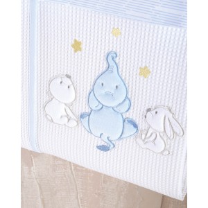 Elephant Friends παιδική βαμβακερή πικέ κουβέρτα με κέντημα ελεφαντάκια σε σιελ απόχρωση 120x150 εκ
