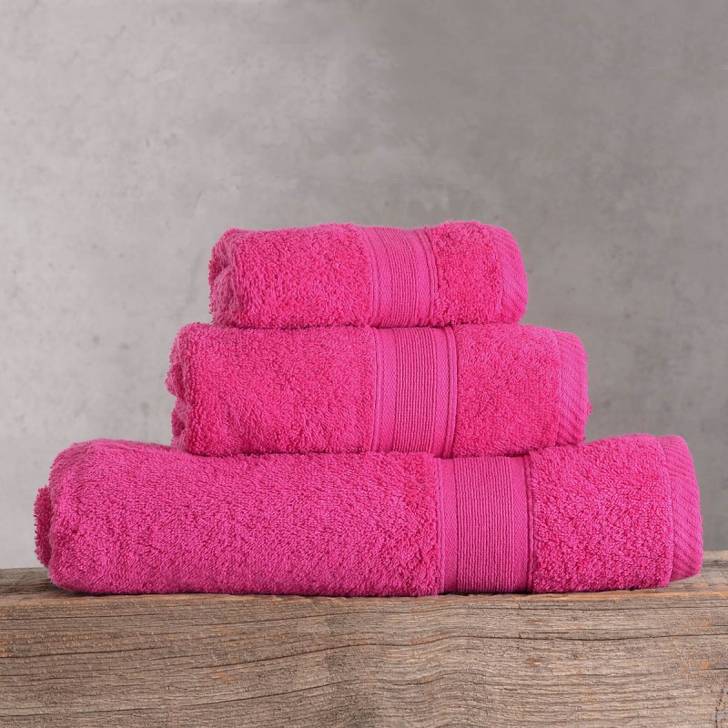 Illusion βαμβακερή πετσέτα σε φούξια χρώμα σετ τριών τεμαχίων 30x50 / 50x90 / 70x140 εκ