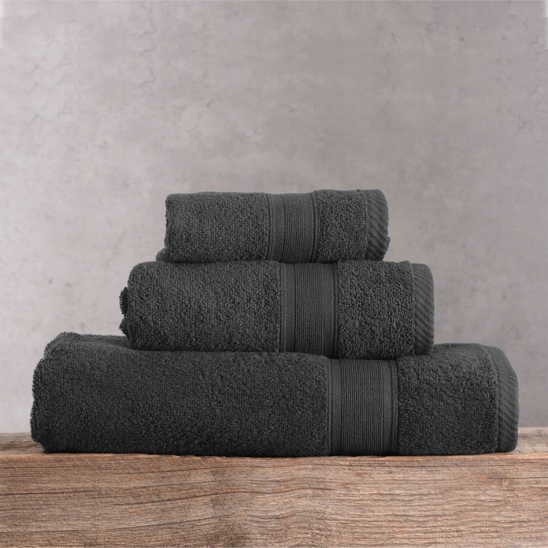 Illusion βαμβακερή πετσέτα σε ανθρακί χρώμα σετ τριών τεμαχίων 30x50 / 50x90 / 70x140 εκ