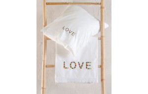 Love σετ βρεφικά βαμβακερά σεντόνια με κέντημα και μαξιλαροθήκη σετ τριών τεμαχίων 100x160 εκ