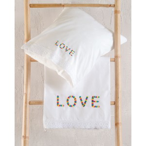 Love σετ βρεφικά βαμβακερά σεντόνια με κέντημα και μαξιλαροθήκη σετ τριών τεμαχίων 100x160 εκ