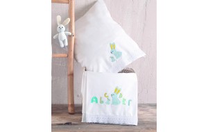 Miffy σετ βρεφικά βαμβακερά σεντόνια με κέντημα λαγουδάκια και μαξιλαροθήκη σε σιελ απόχρωση σετ τριών τεμαχίων 100x160 εκ