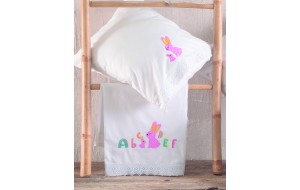 Miffy σετ βρεφικά βαμβακερά σεντόνια με κέντημα λαγουδάκια και μαξιλαροθήκη σε ροζ απόχρωση σετ τριών τεμαχίων 100x160 εκ