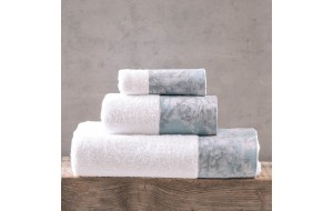 Quin λευκό και μπλε σετ πετσέτες τριών τεμαχίων 30x50 / 50x90 / 80x150 εκ