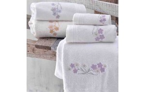 Jolie σετ πετσέτες σε λευκό και λιλά χρώμα 3 τεμαχίων 30x50 / 50x90 / 80x150 εκ