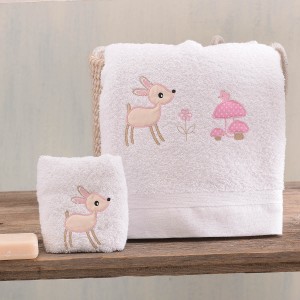 Floppy ροζ σετ πετσέτες παιδικές δύο τεμαχίων 70x140 και 30x50 εκ