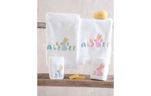Miffy παιδικές βαμβακερές πετσέτες σε λευκή απόχρωση με σιελ σχέδια σετ δύο τεμαχίων