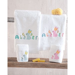 Miffy παιδικές βαμβακερές πετσέτες σε λευκή απόχρωση με σιελ σχέδια σετ δύο τεμαχίων
