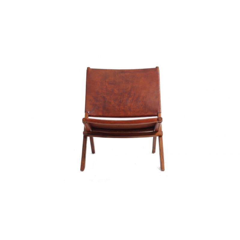 Πολυθρόνα Romey από ξύλο teak και δέρμα 66x77x80 εκ