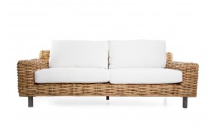 Cirebon Natural τριθέσιος καναπές από ρατάν με μεταλλικά πόδια και μαξιλάρι σε λευκό χρώμα 225x96x64 εκ