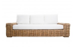 Cirebon Natural τριθέσιος καναπές από ρατάν με μαξιλάρι σε λευκό χρώμα  215x80x70 εκ