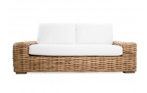Cirebon Natural διθέσιος καναπές από ρατάν με μαξιλάρι σε λευκό χρώμα 190x80x70 εκ