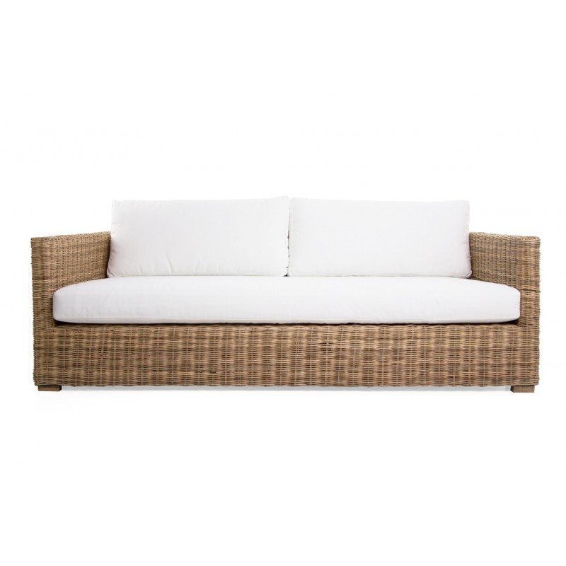 Life διθέσιος καναπές από ρατάν με μαξιλάρι σε λευκό χρώμα 190x86x60 εκ