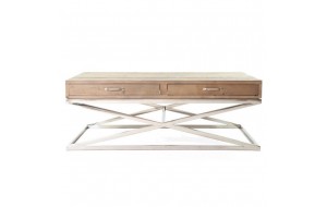 Axel ξύλινο τραπεζάκι σαλονιού με συρτάρια και μεταλλική βάση σε λευκό χρώμα 140x80x60 εκ
