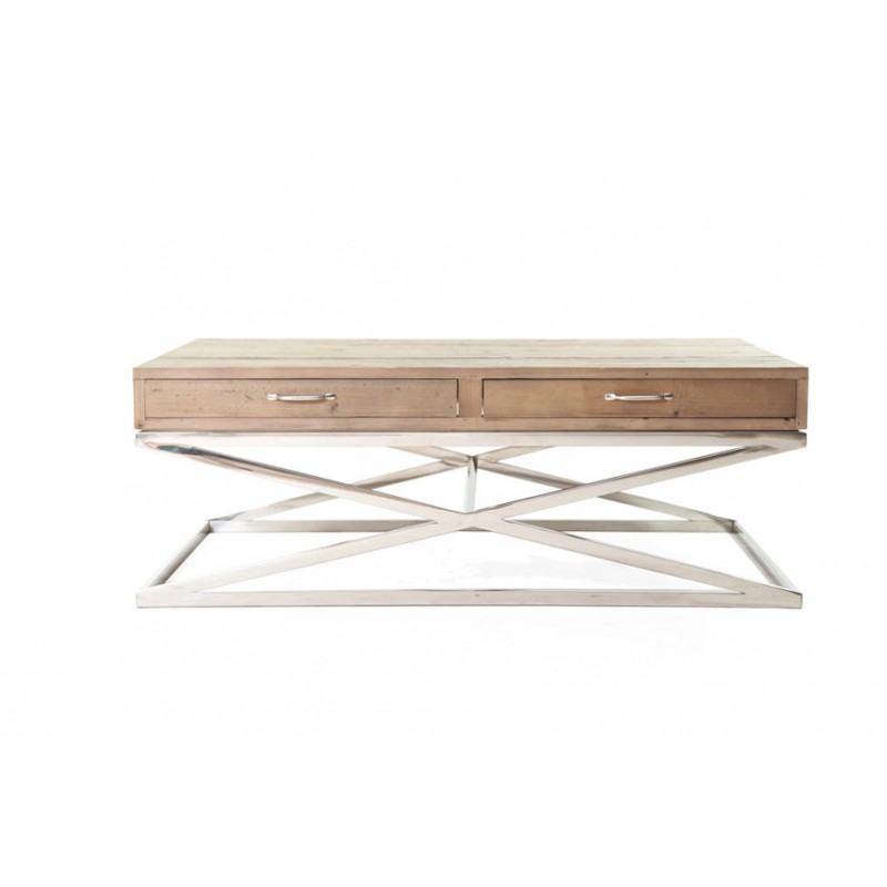 Axel ξύλινο τραπεζάκι σαλονιού με συρτάρια και μεταλλική βάση σε λευκό χρώμα 140x80x60 εκ