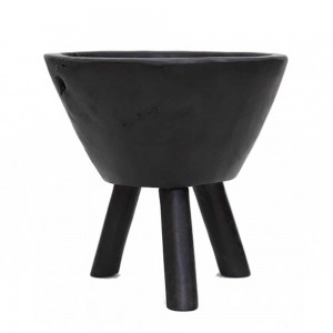 Tripto Black ξύλινο στρογγυλό μπωλ σε μαύρο χρώμα 25x25 εκ