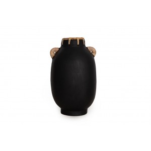 Διακοσμητικό βάζο Usiris με χερούλια από πηλό σε μαύρο χρώμα 21x35 εκ