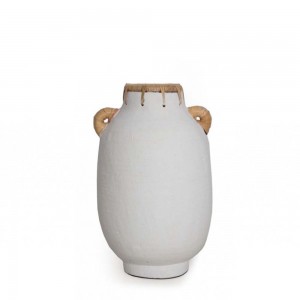 Διακοσμητικό βάζο Usiris με χερούλια από πηλό σε λευκό χρώμα 21x35 εκ