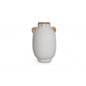 Διακοσμητικό βάζο Usiris με χερούλια από πηλό σε λευκό χρώμα 21x35 εκ