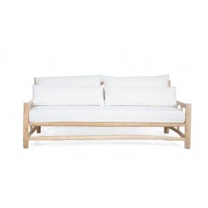 Napoli ξύλινος τριθέσιος καναπές με μαξιλάρι σε λευκό χρώμα 200x90x80 εκ