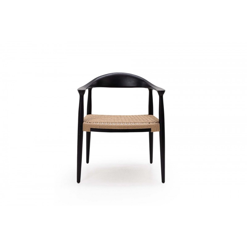 Kels Black καρέκλα από ξύλο teak σε μαύρη απόχρωση με ψάθινο κάθισμα 63x53x76 εκ