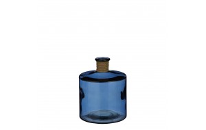 Γυάλινο στρογγυλό βάζο σε μπλε χρώμα 21x26 εκ