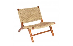 Lounge ξύλινη καρέκλα με χειροποίητη επένδυση σε φυσικό χρώμα 87x70x70 εκ