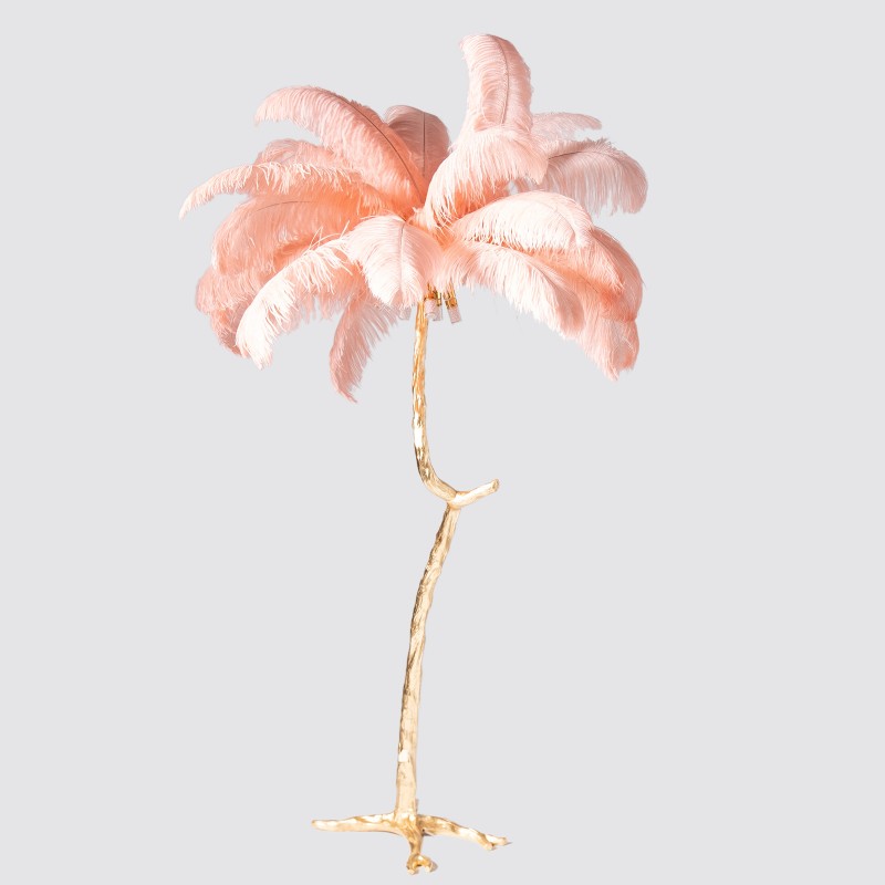 Ostrich επιδαπέδιο φωτιστικό με ροζ φύλλα σε χρυσή βάση 120x170 εκ